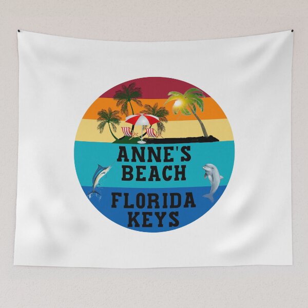 Item preview, Florida Keys Annes Beach Beach Chairs Umbrella Palm Trees Sunset Sunrise Retro White designed and sold by KeysTreasures.