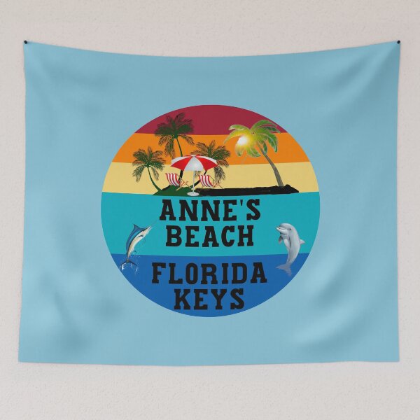 Item preview, Florida Keys Annes Beach Beach Chairs Umbrella Palm Trees Sunset Sunrise Retro Blue designed and sold by KeysTreasures.