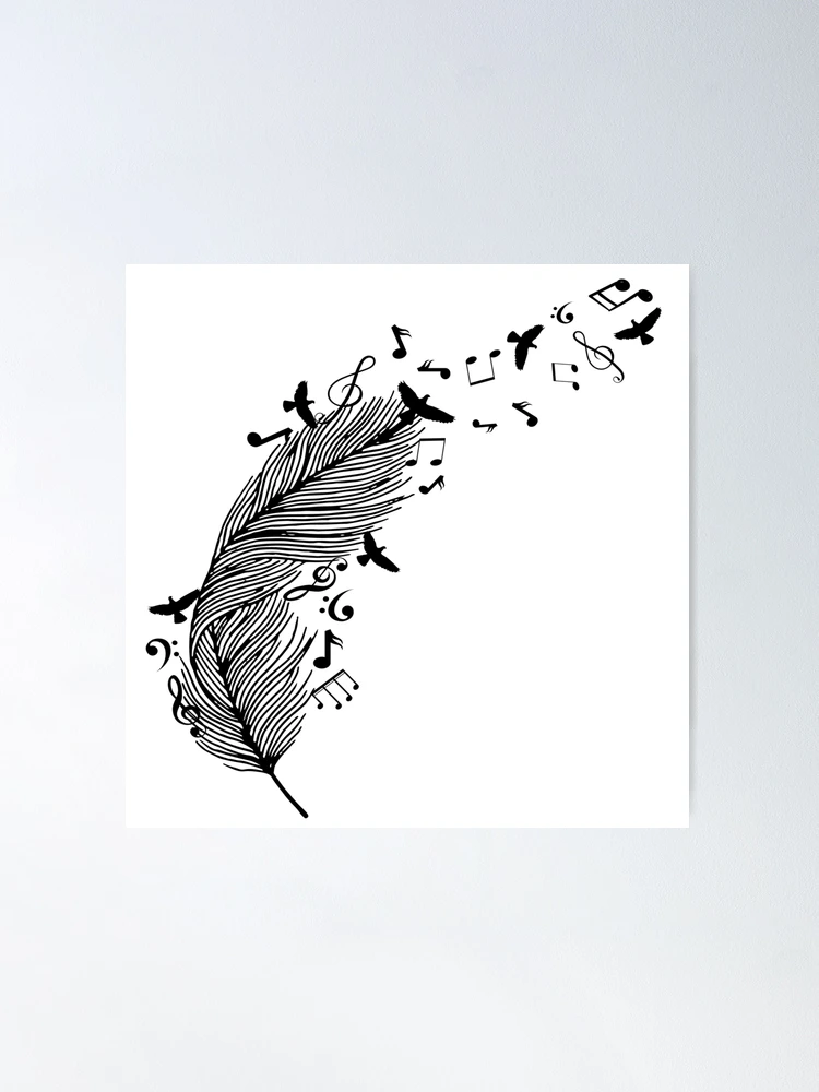 Feather with music notes and birds | Poster