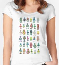 Robot Line-up on White - fun pattern by Cecca Designs Women's Fitted Scoop T-Shirt