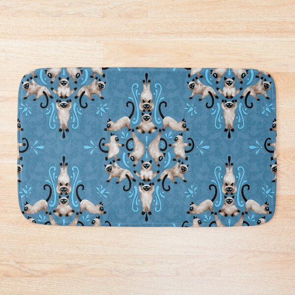 Cat Yoga Damask Bath Mat
