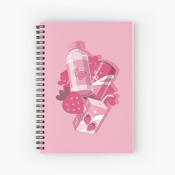 Kawaii Japanese Strawberry Milk Juice Digital Art Design  Spiral Notebook  for Sale by deepastelpink