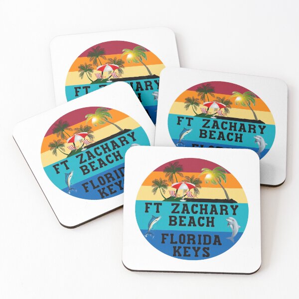 Item preview, Florida Keys Fort Zachary Taylor Beach Beach Chairs Umbrella Palm Trees Sunset Sunrise Retro White designed and sold by KeysTreasures.