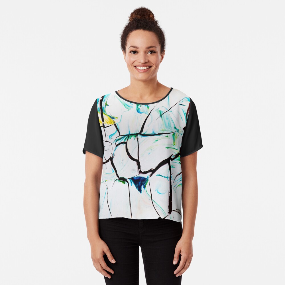 Abstract Painting with White Tendency Chiffon Top