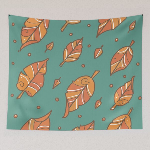 Item preview, autumn leaves on teal  designed and sold by weilertsen.