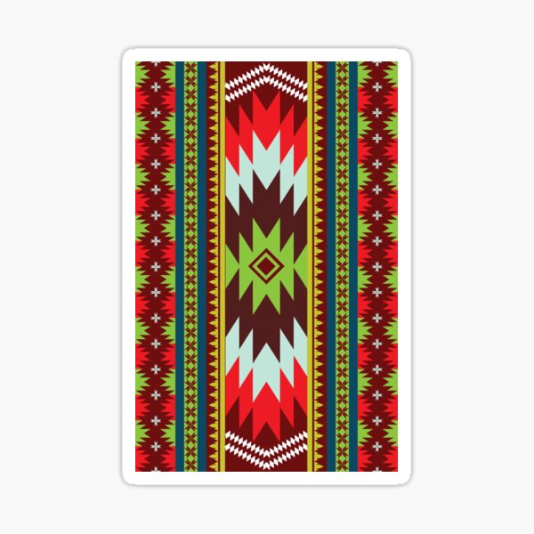 Ethnic Maxican Aztec pattern with Green Red Celebrating Christmas and New Years Sticker