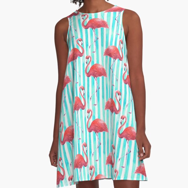 Cool Retro Flamingos A-Linien Kleid
