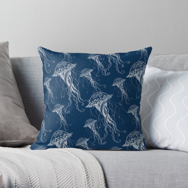 Jelly Fish - Sea Water - Ocean Creatures - White Throw Pillow