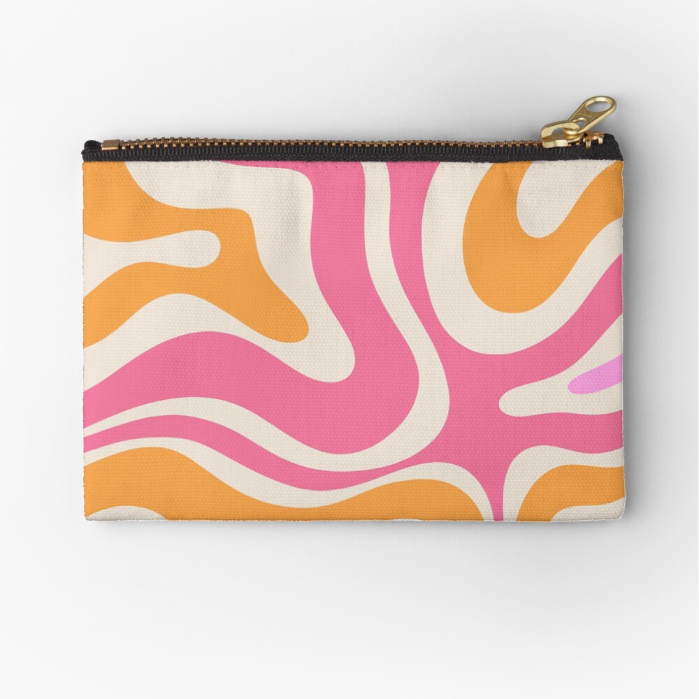 Retro Modern Liquid Swirl Abstract Pattern Pink Orange Cream Zipper Pouch