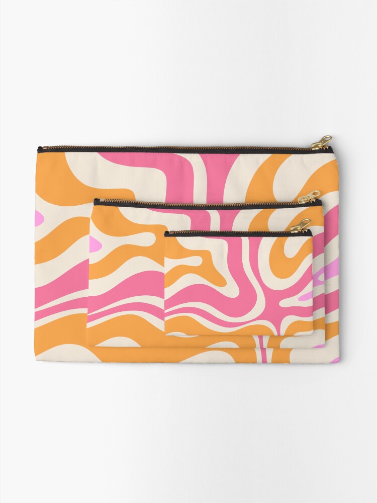 Alternate view of Retro Modern Liquid Swirl Abstract Pattern Pink Orange Cream Zipper Pouch