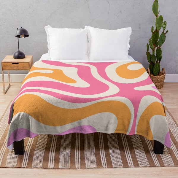 Retro Modern Liquid Swirl Abstract Pattern Pink Orange Cream Throw Blanket