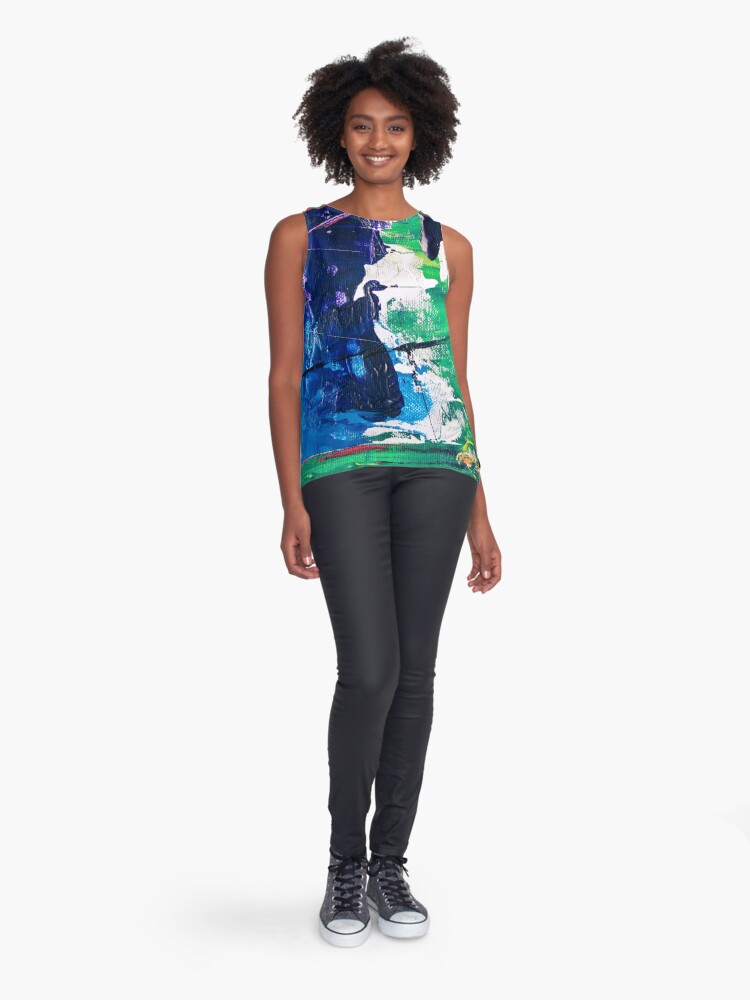 Alternate view of Abstract Painting with Green Tendency Sleeveless Top