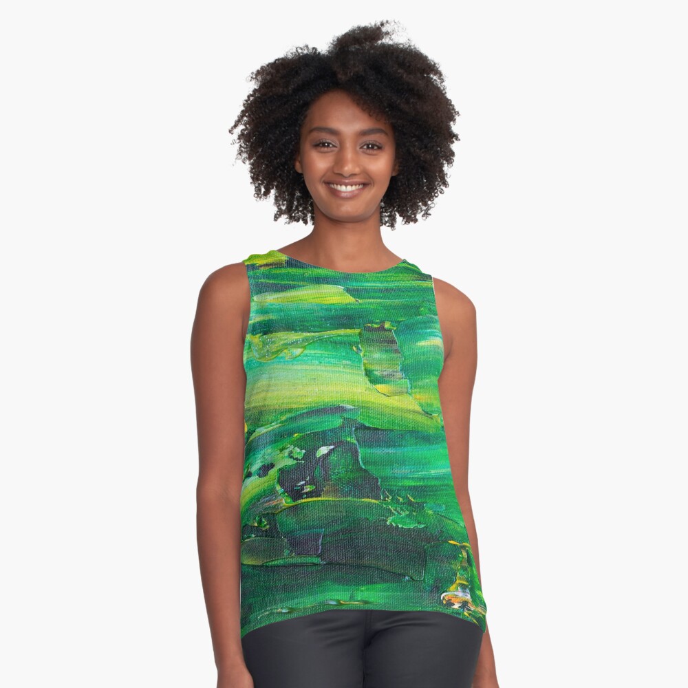 Abstract Painting with Green Tendency Sleeveless Top