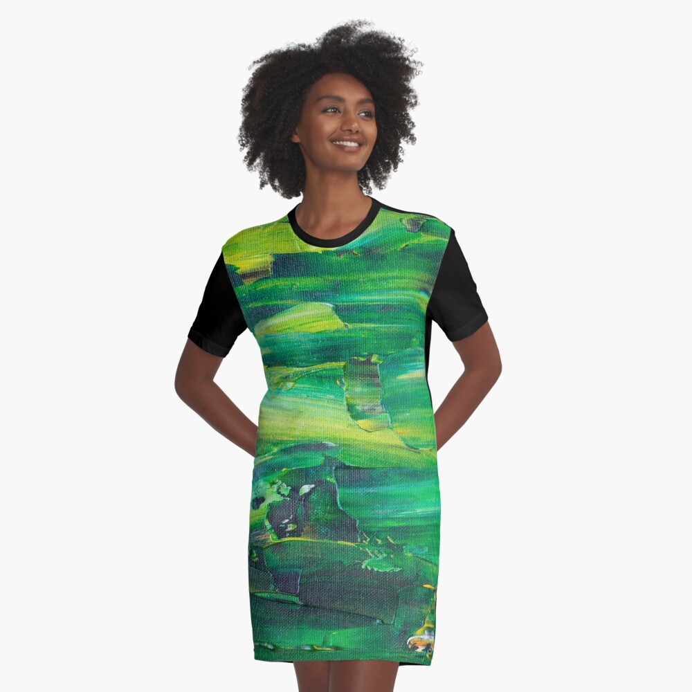Abstract Painting with Green Tendency Graphic T-Shirt Dress