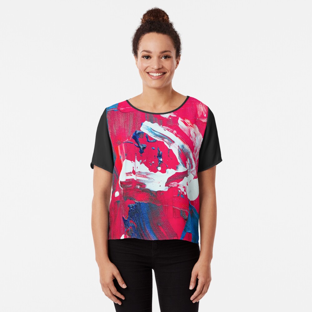 Abstract Painting with Red Tendency Chiffon Top