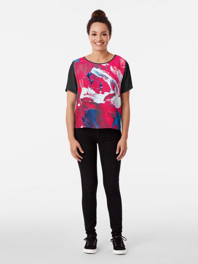 Alternate view of Abstract Painting with Red Tendency Chiffon Top