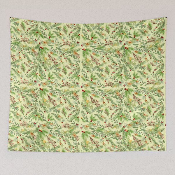 Item preview, Watercolor Winter Berries and Pine on Yellow designed and sold by Jyn Branik.