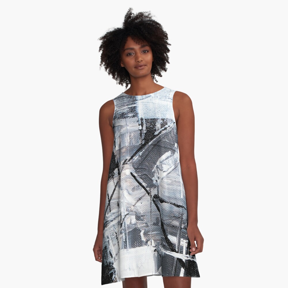 Abstract Painting Gray with Green Tendency A-Line Dress