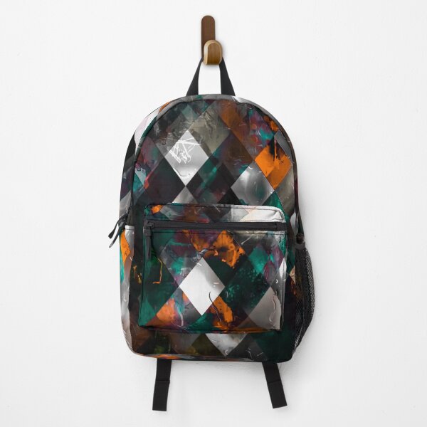 Item preview, geometric pixel square pattern abstract art in orange green black designed and sold by Mrvell.