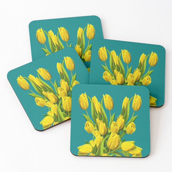 Item preview, YELLOW TULIPS BOUQUET TEAL ART designed and sold by sharlesart.