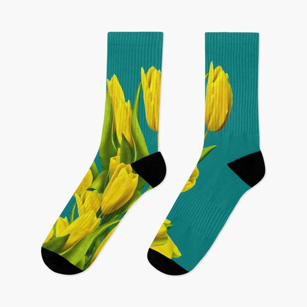 Item preview, YELLOW TULIPS BOUQUET TEAL ART designed and sold by sharlesart.