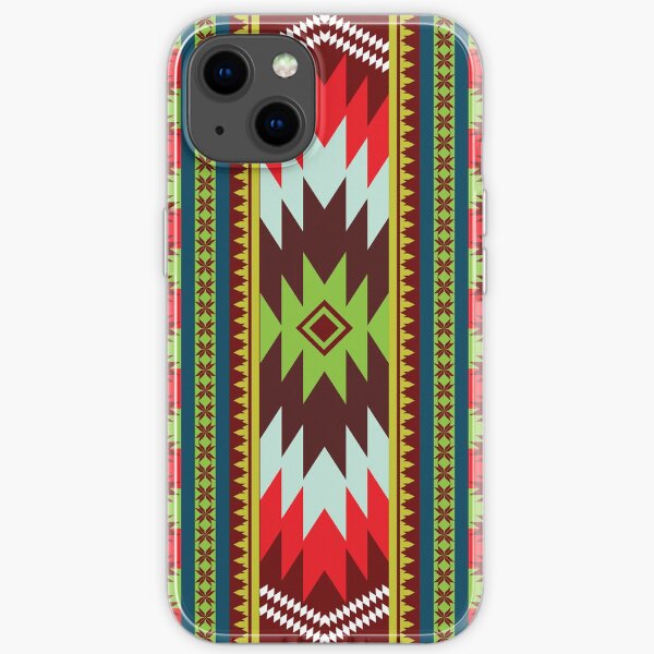 Ethnic Maxican Aztec pattern with Green Red Celebrating Christmas and New Years iPhone Soft Case