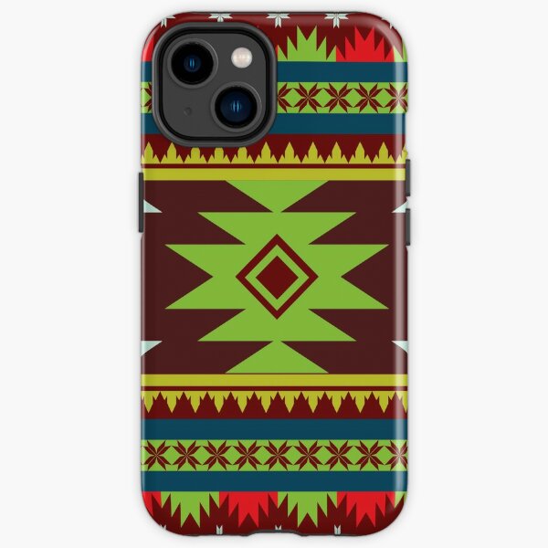 Horizontal Ethnic Maxican Aztec pattern with Green & Red iPhone Tough Case