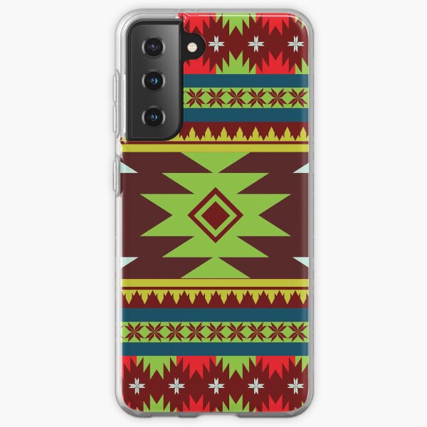 Horizontal Ethnic Maxican Aztec pattern with Green & Red Samsung Galaxy Soft Case