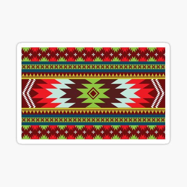Horizontal Ethnic Maxican Aztec pattern with Green & Red Sticker