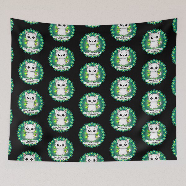 Item preview, I Can Get Through Anything | Positive Motivational Affirmation with Kawaii Cat and Green Floral Wreath designed and sold by kmcs.