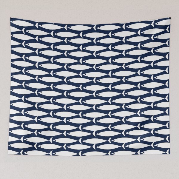 Item preview, Mid Century Modern Fish Pattern in Nautical Navy Blue and White designed and sold by kierkegaard.
