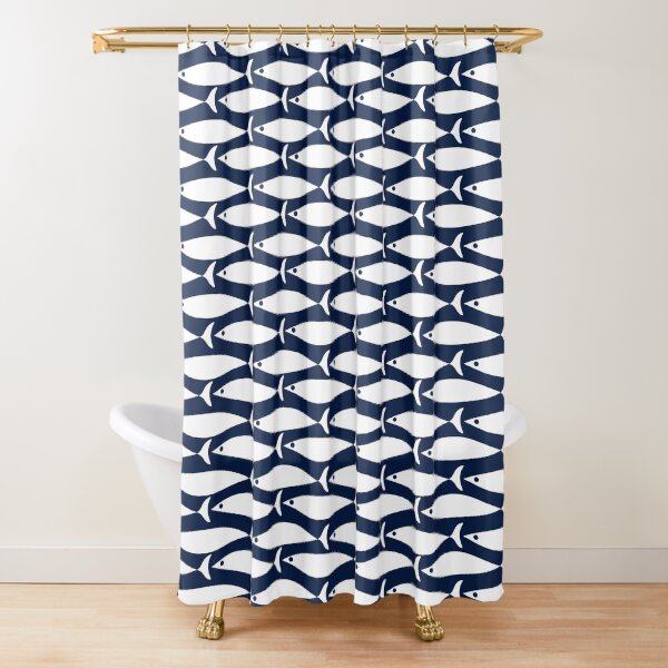 Item preview, Mid Century Modern Fish Pattern in Nautical Navy Blue and White designed and sold by kierkegaard.