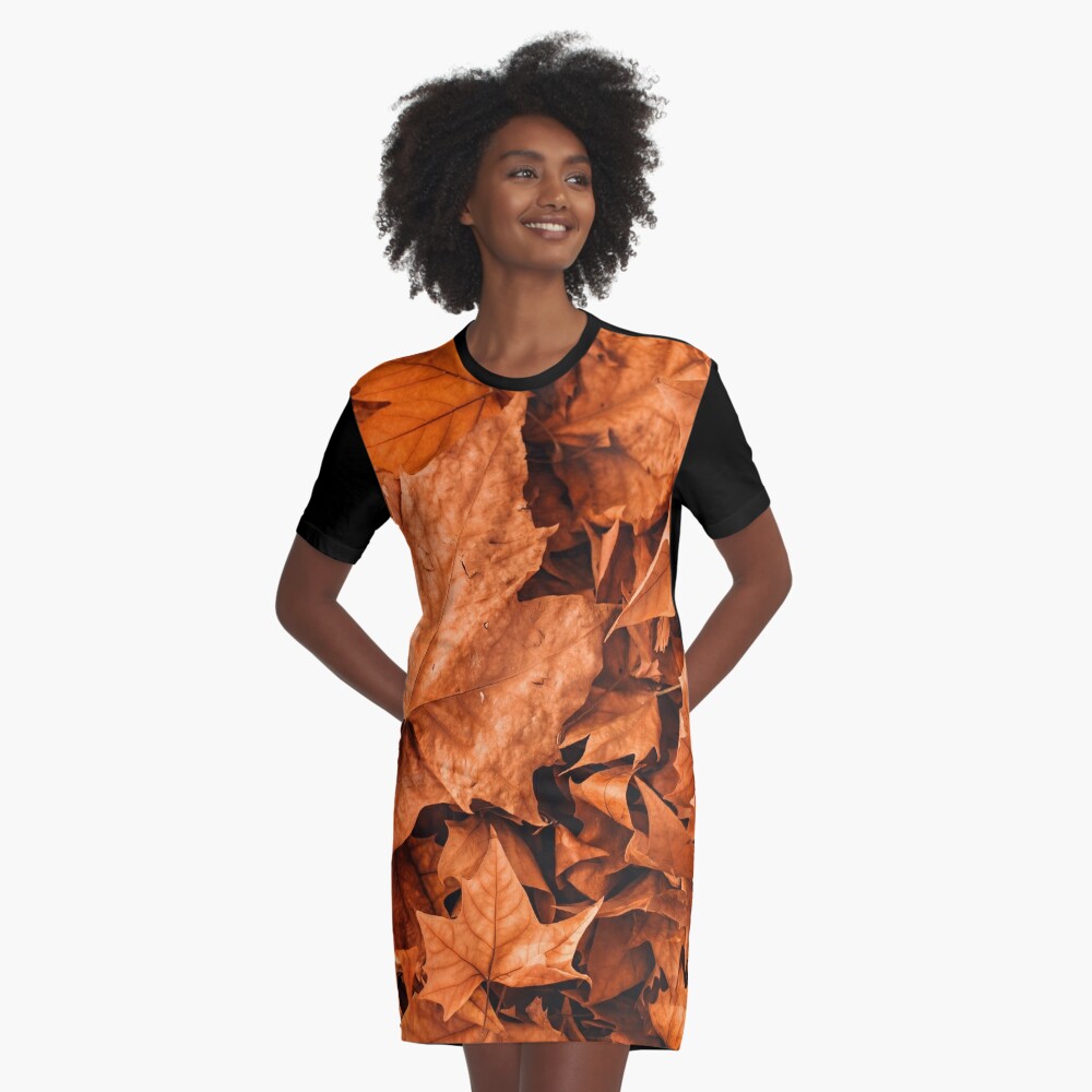 Dry Leaves Graphic T-Shirt Dress