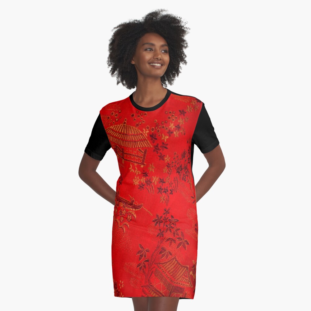 Chinese Silk Graphic T-Shirt Dress