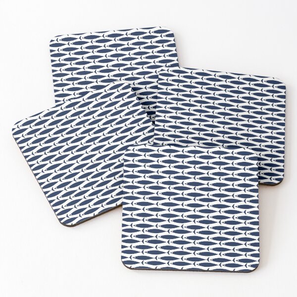 Item preview, Mid Century Modern Fish Stripe Pattern Nautical Navy Blue & White designed and sold by kierkegaard.