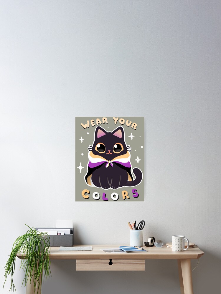Thumbnail 2 of 3, Poster, Non-binary LGBT Pride Cat - Kawaii Rainbow Kitty - Wear your colors designed and sold by BlancaVidal.