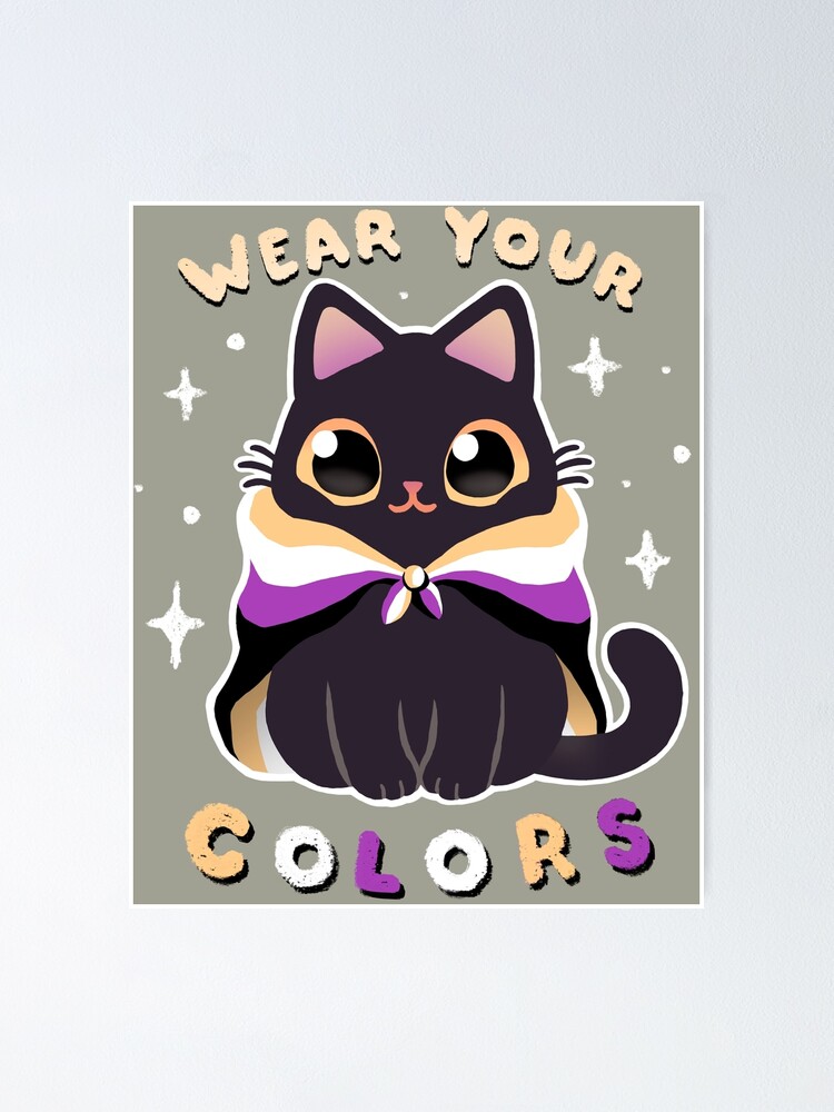 Thumbnail 1 of 3, Poster, Non-binary LGBT Pride Cat - Kawaii Rainbow Kitty - Wear your colors designed and sold by BlancaVidal.