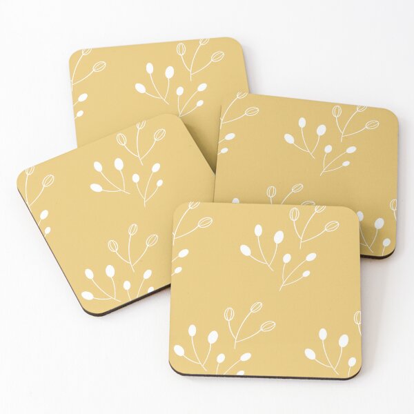White Buds on Gold Coordinate Print Coasters (Set of 4)