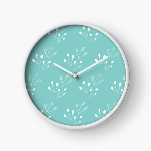 White Buds on Aqua Blue Coordinate Print Clock