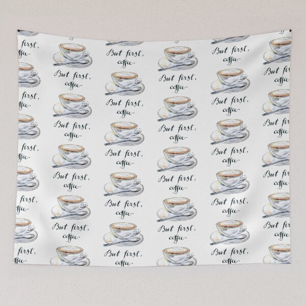 Item preview, But First Coffee Slogan Wording Text with Abstract Art Coffee in a Mug designed and sold by WearWolfDesigns.