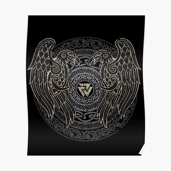 Norse Viking Ravens Valknut Celtic Knotwork Distressed Poster