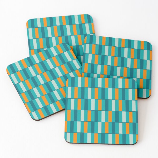 Item preview, Long Blocks Geometric Check Pattern Aqua Blue Turquoise Teal Orange designed and sold by kierkegaard.