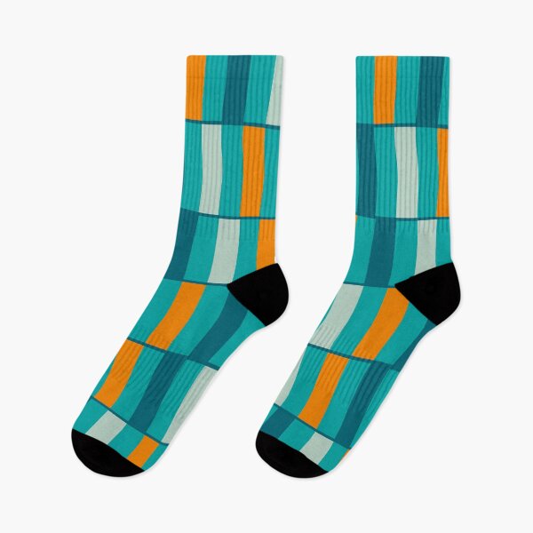 Item preview, Long Blocks Geometric Check Pattern Aqua Blue Turquoise Teal Orange designed and sold by kierkegaard.