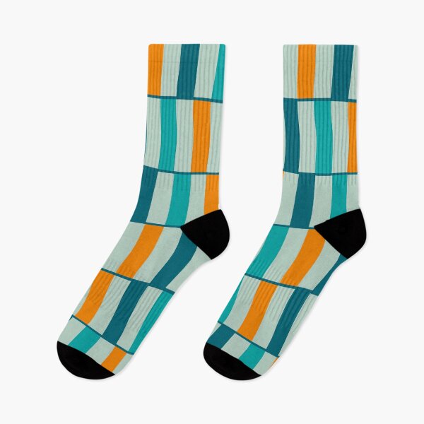 Item preview, Long Blocks Retro Geometric Check Pattern Aqua Turquoise Teal Orange designed and sold by kierkegaard.