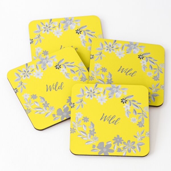Item preview, WILD yellow background with grey flowers - Floral Pattern designed and sold by HMadeArtSON.