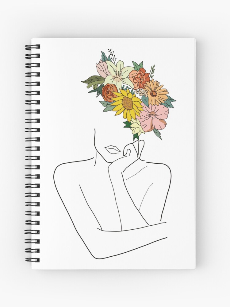 Woman with Flowers Line Art Drawing. Female Figure Minimalist