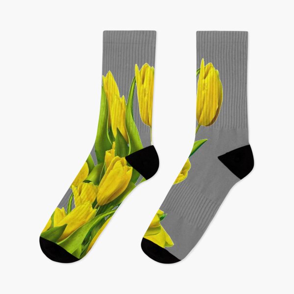 Item preview, YELLOW TULIPS PATTERN BOUQUET GREY ART  designed and sold by sharlesart.