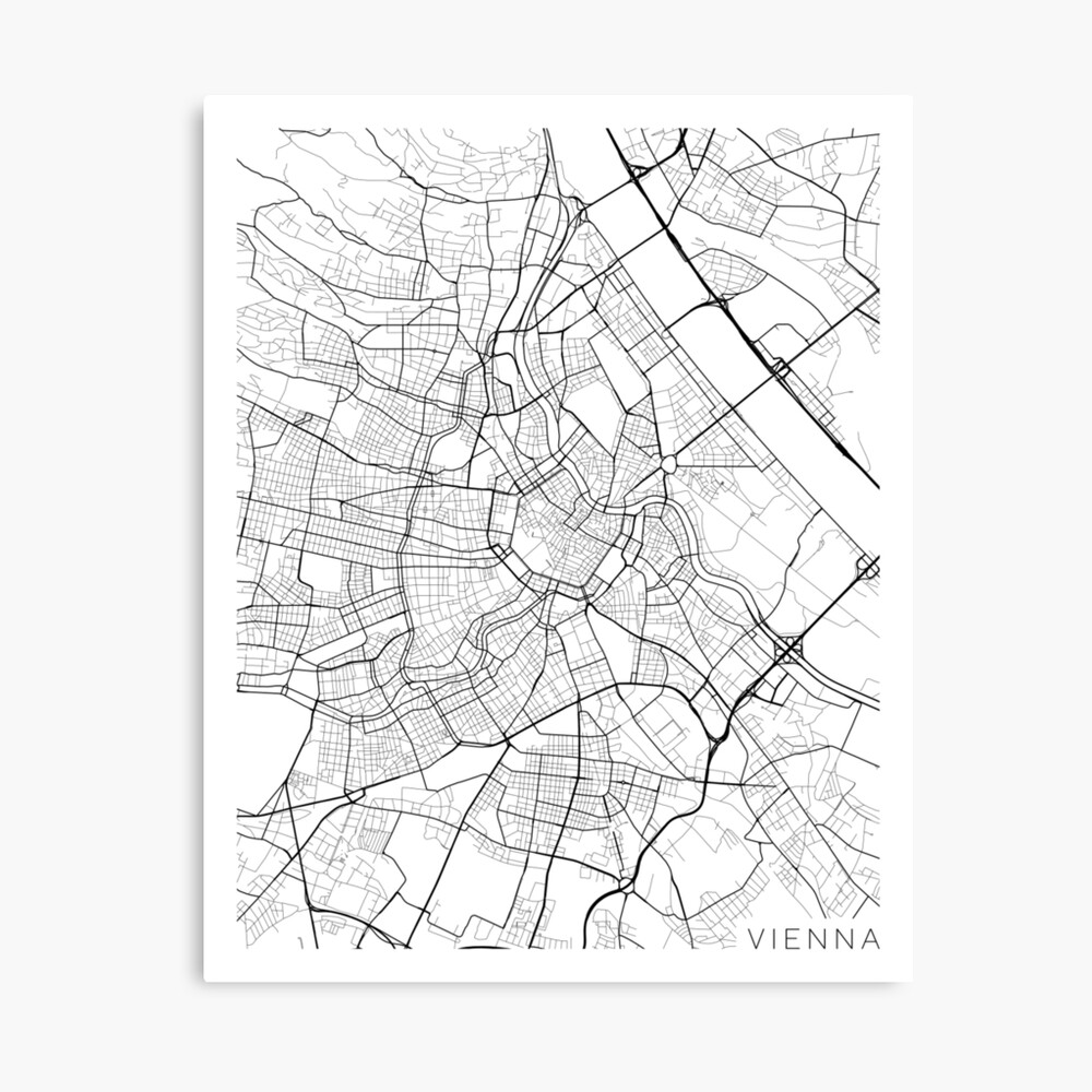 Vienna Map, Austria - Black and White