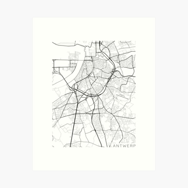 Item preview, Antwerp Map, Belgium - Black and White designed and sold by MainStreetMaps.