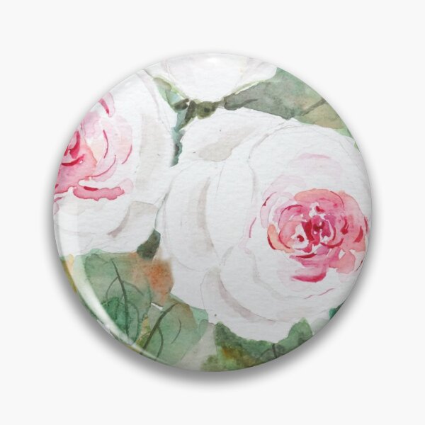 Artikelvorschau, handgemaltes Aquarellmuster mit weißen und rosa Rosen entworfen und verkauft von SelenePaintings .